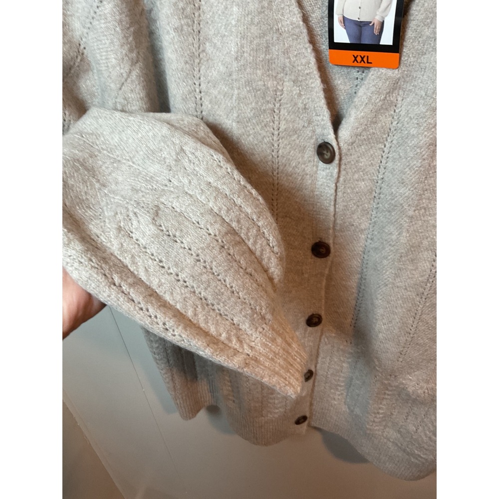Briggs Women's Beige Knit Cardigan Sweater V-Neck Button Front Size XXL - Picture 4 of 9